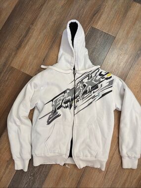Fox White Zip-Up Hoodie with Graphic Logo